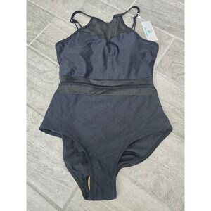 Beachsissi Womens Black‎ Mesh Halter High Neck One Piece Swimsuit Size Small NWT